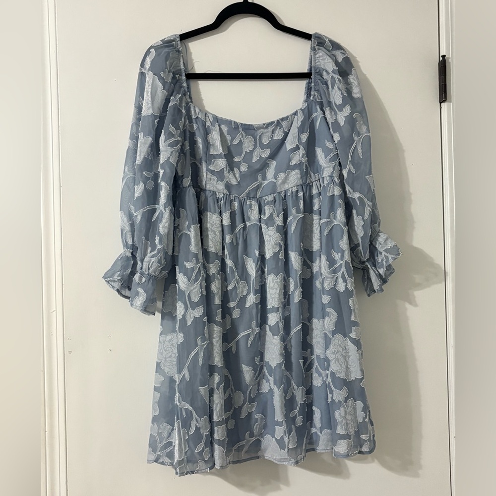 Allison & Kelly Blue Floral Lace Long Sleeve Dress
